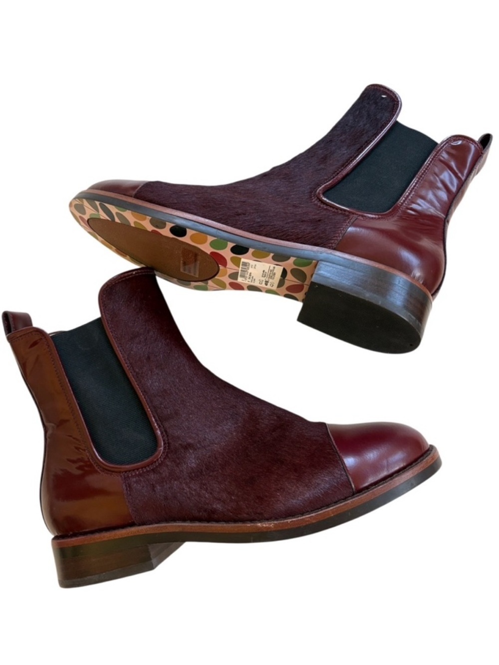 Clarks X Orla Kiely Leather / Calf Hair Daphne Chelsea Boots Size 7.5 LIKE NEW
